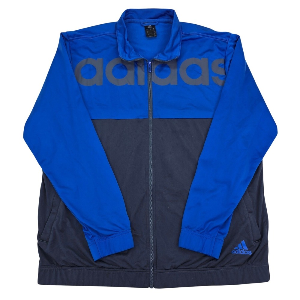 Adidas Linear Track Jacket Mens 2XL Blue Gray Full Zip Performance AY3021 Sporty